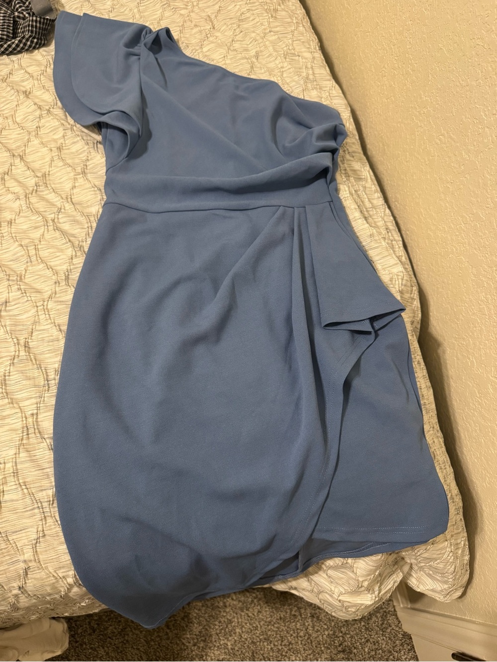 Blue One-Shoulder Ruffle Dress